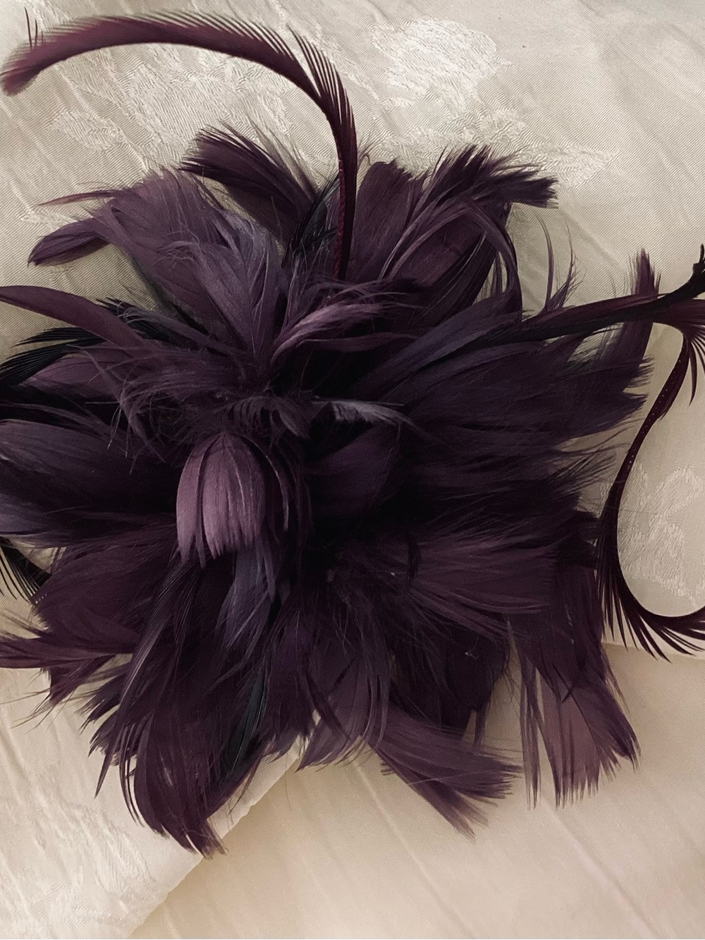 Aubergine dark Plum purple Feather Fascinator Hair Clip. Handmade in the USA. - Picture 3 of 6